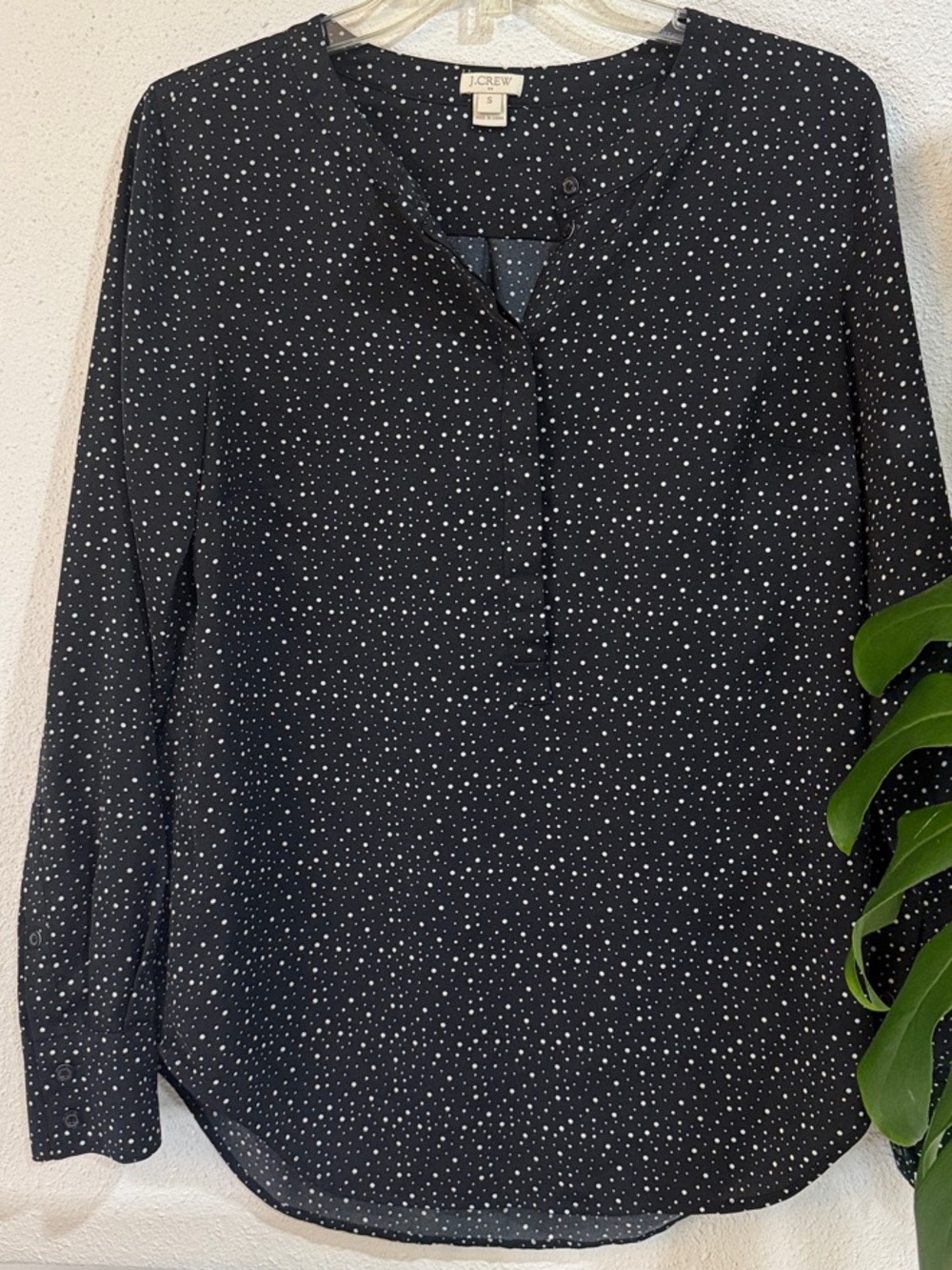 J. Crew Black with White Microdot Button-Front Blouse